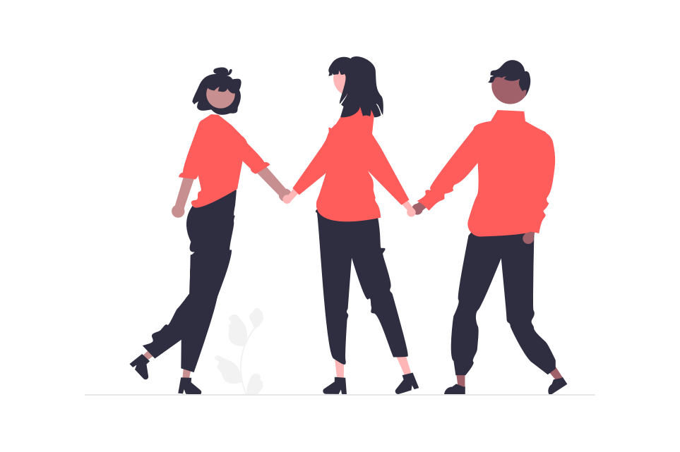 An illustration of three people together