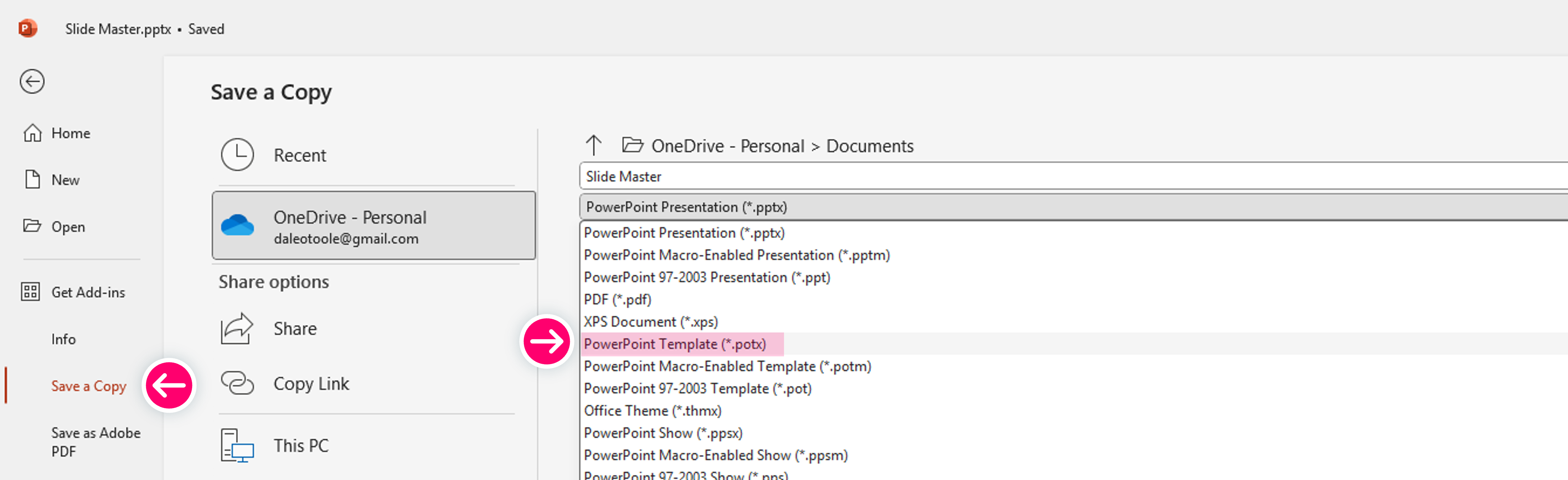 Saving a PowerPoint template