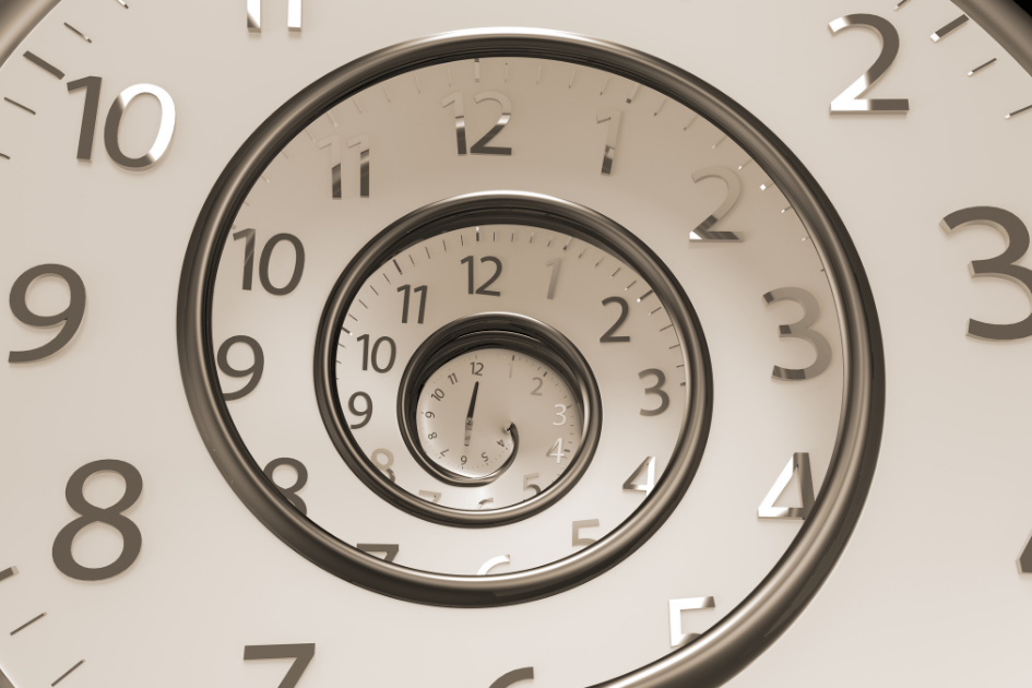 Retour dans le temps représenté par un escalier horloge avec des chiffres