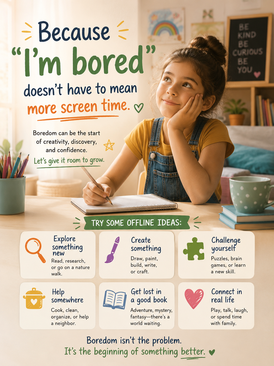 Because "I'm bored" doesn't have to mean more screen time.