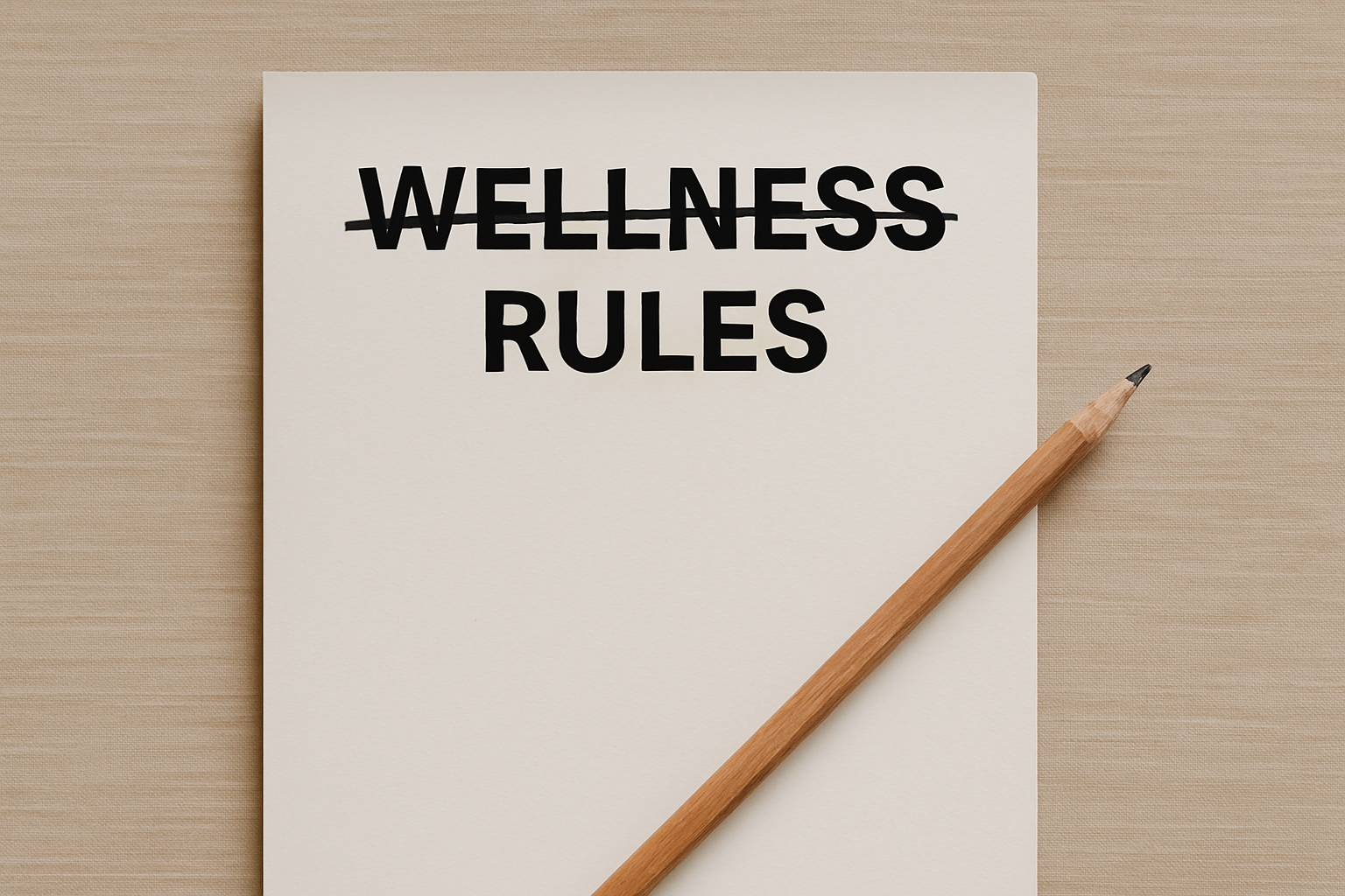 Open journal showing scratched-out to-do list, symbolizing breaking free from wellness rules