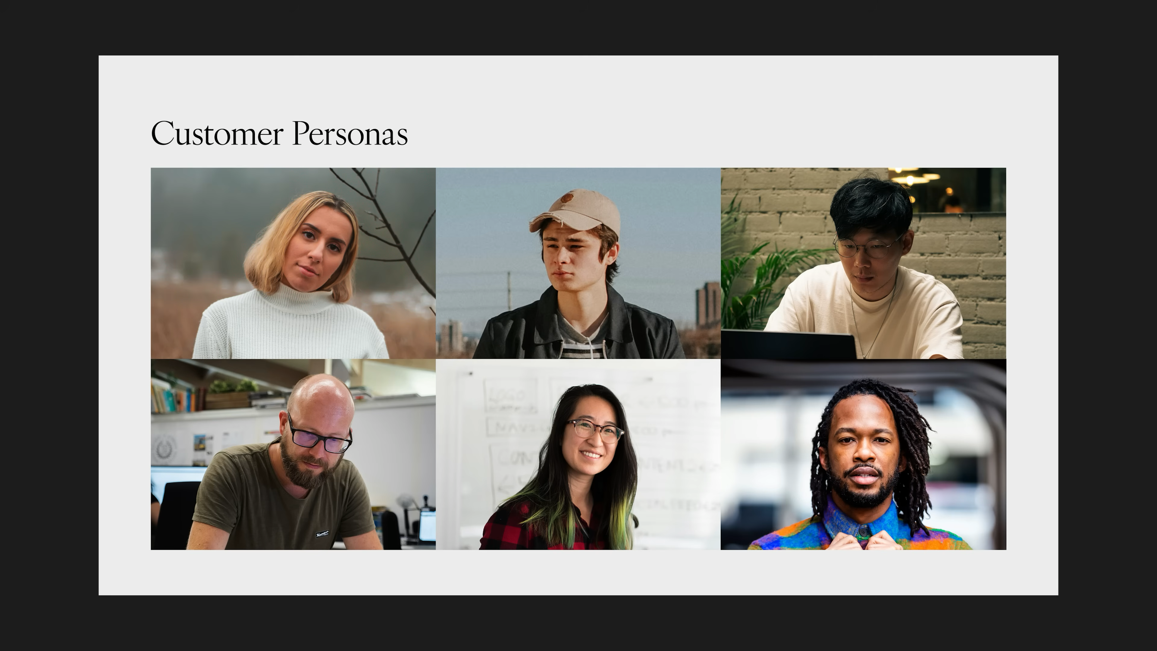 Collage of diverse customer personas used in Mode’s rebranding strategy, from Matthew Encina’s video on building a brand.