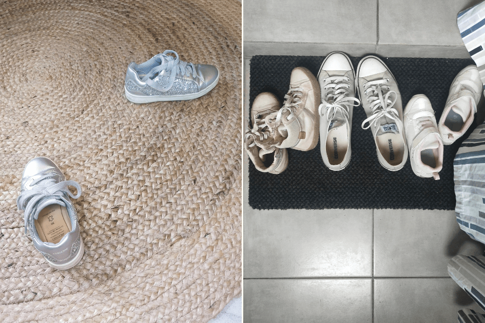 Chaussures sans place qui trainent.