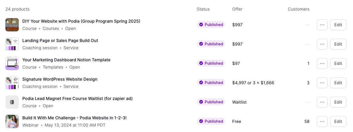 Screenshot of a course dashboard, product page, or digital download offer on Podia