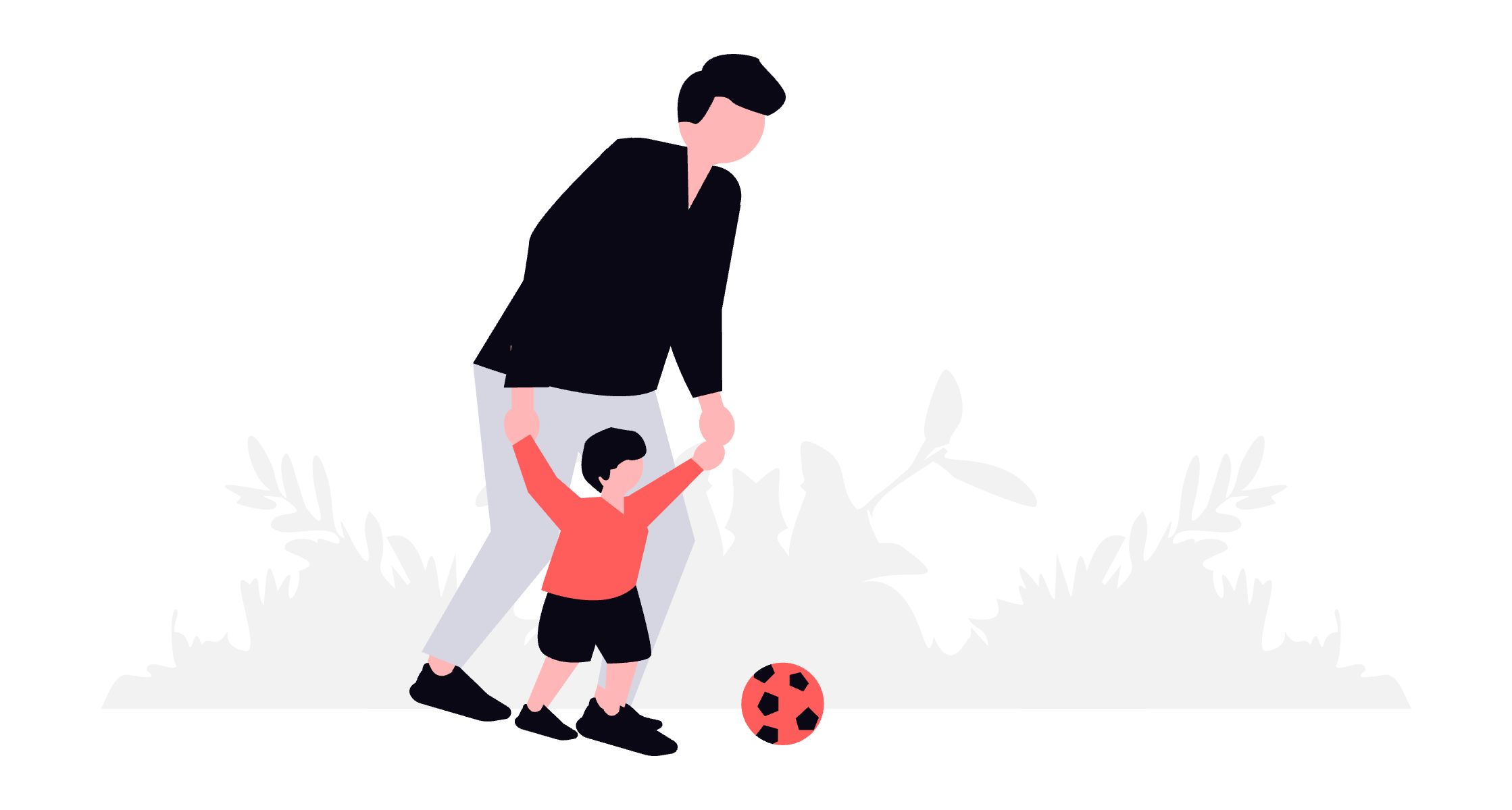 An illustration of a dad playing soccer with a toddler