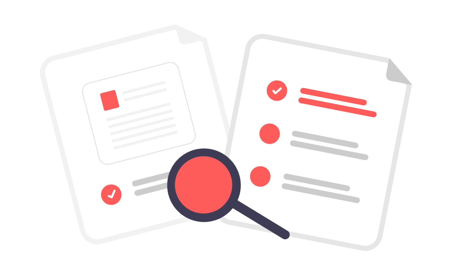 An illustration of a magnifying glass over documents