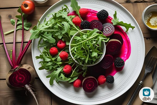Kleurrijke maaltijd met bittere en rode voedingsmiddelen voor balans in het Vuur-element.