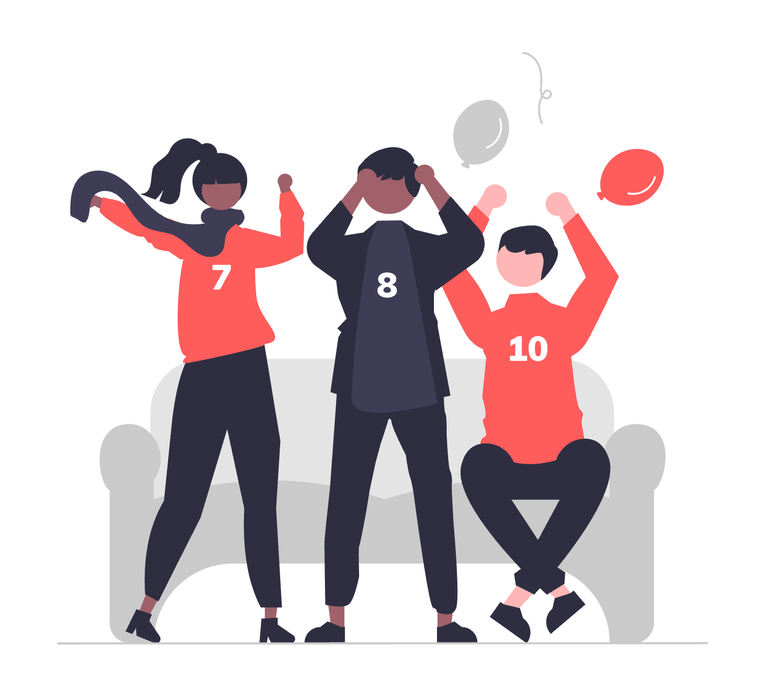 Illustration of three sport fans cheering on a couch