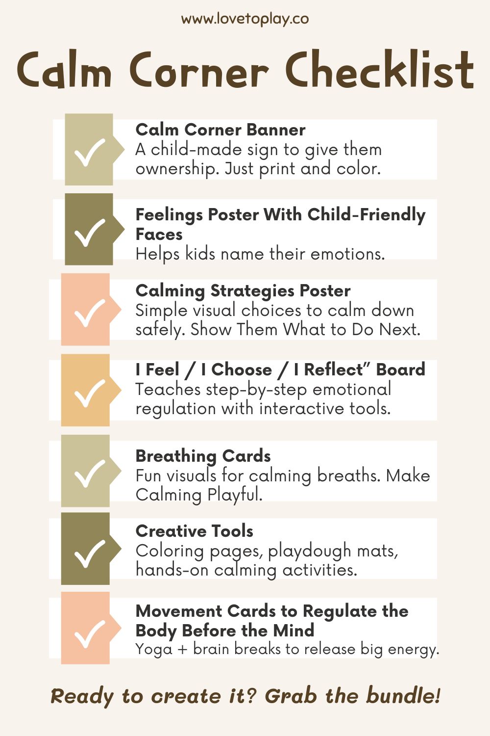 calm corner checklist