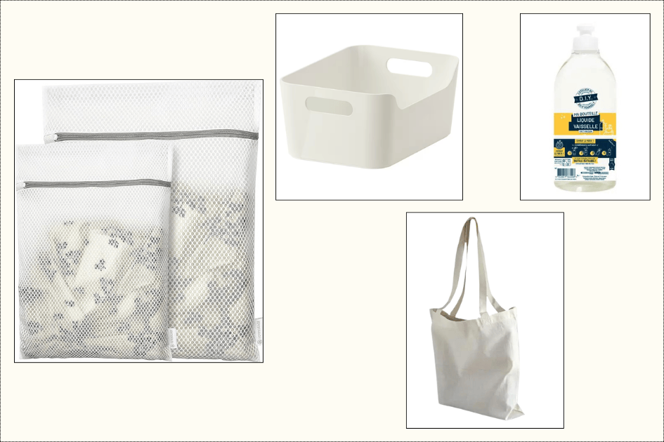 Bac Uppdatera Ikea - Filets de lavage - Tote-bag beige Ah! Table! - Flacon de liquide vaisselle vide