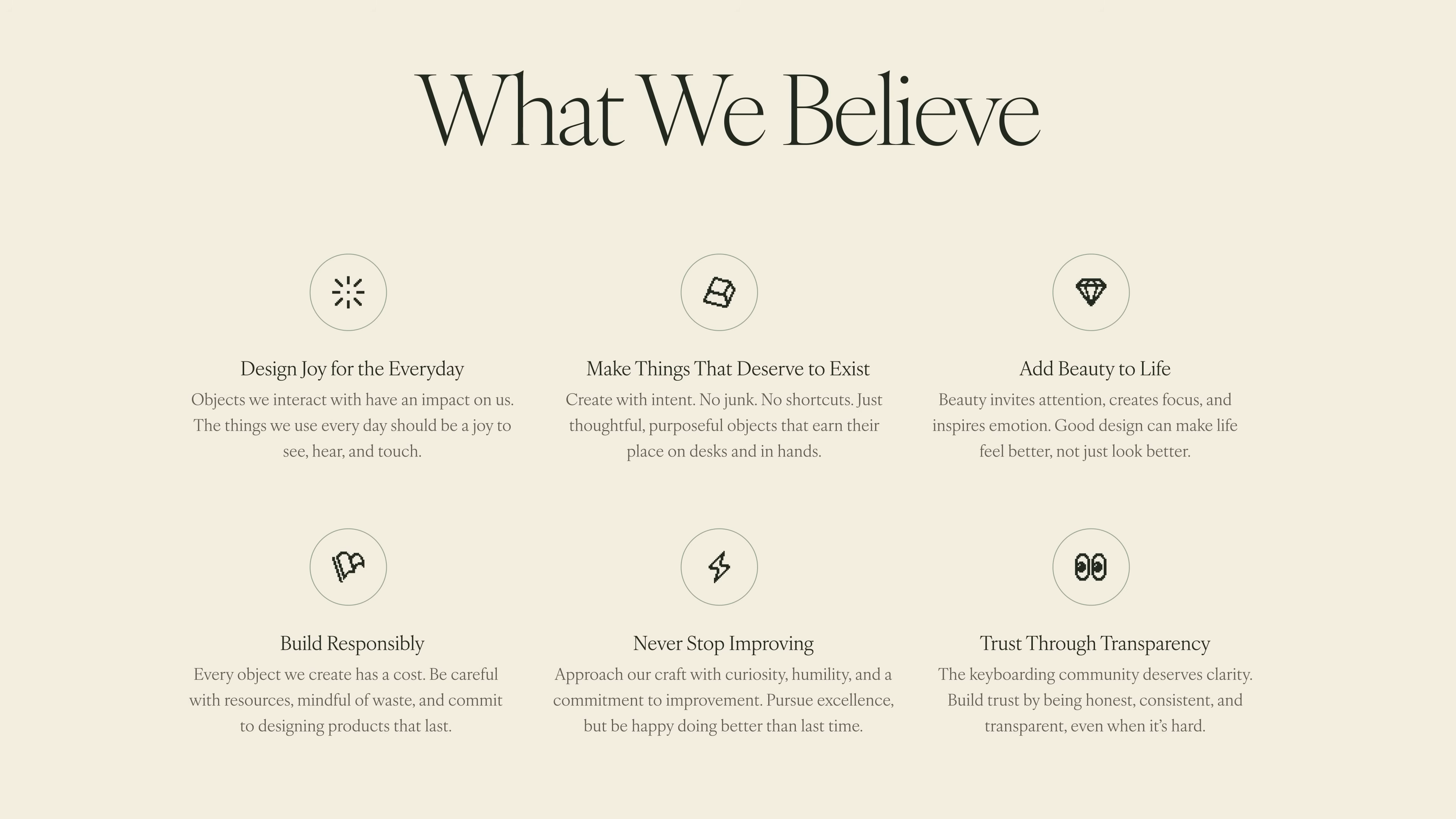 A behind-the-scenes shot from the rebranding video as the Mode team finalizes and presents their core brand beliefs. The “What We Believe” section is captured live, with principles like “Design Joy for the Everyday” and “Build Responsibly” coming to life as part of Mode’s new identity, aligning internal purpose with public messaging.