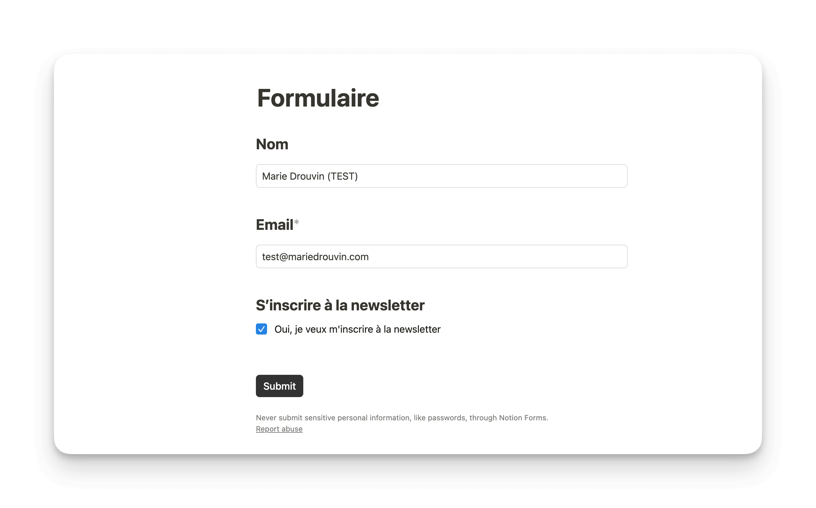 Remplir un formulaire sur notion