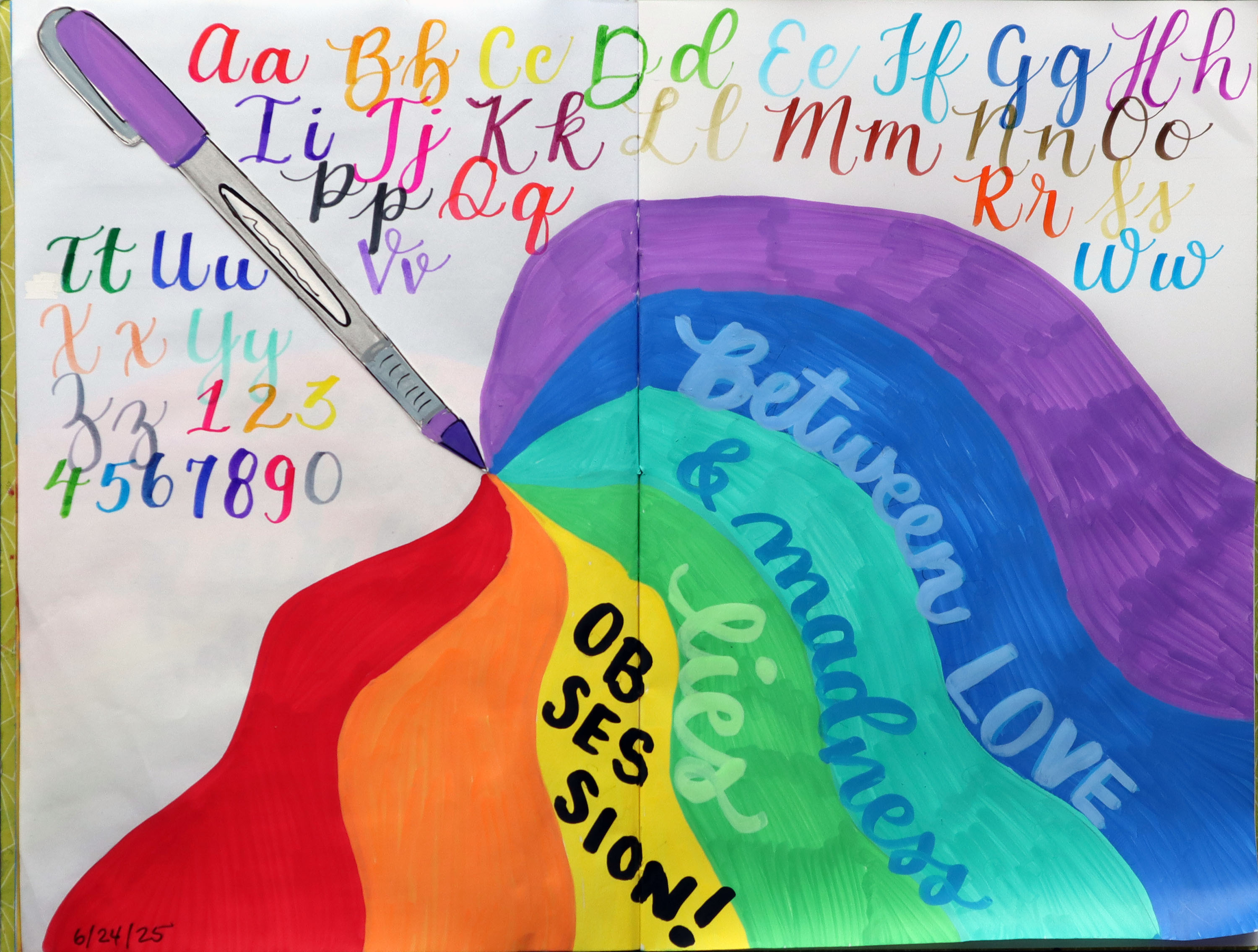 brush lettering journal spread, The Scrapbook School