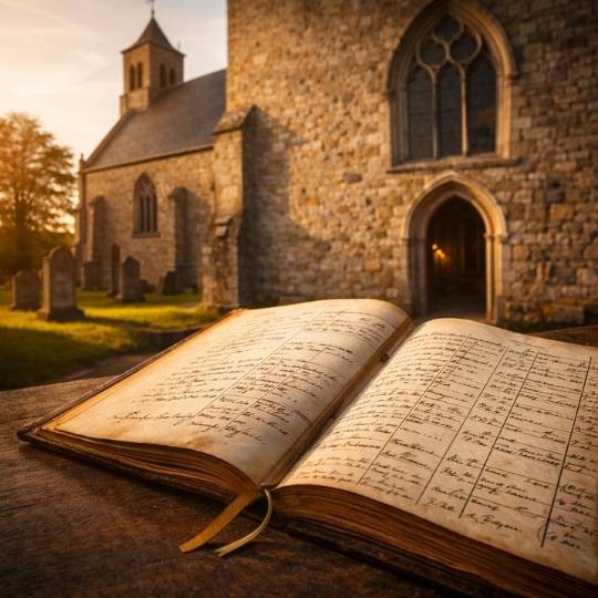 registre paroissial belge ancien avec actes de baptême utilisé pour retrouver ses ancêtres