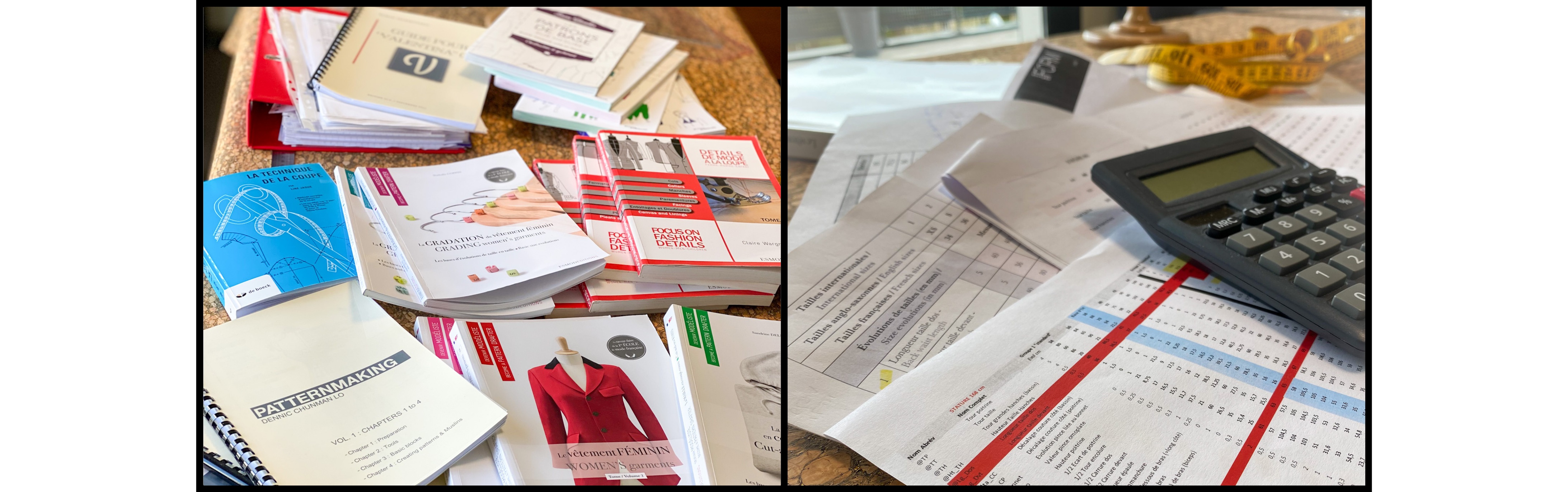 Illustration de méthodes de modéliste et de tableaux de mensurations