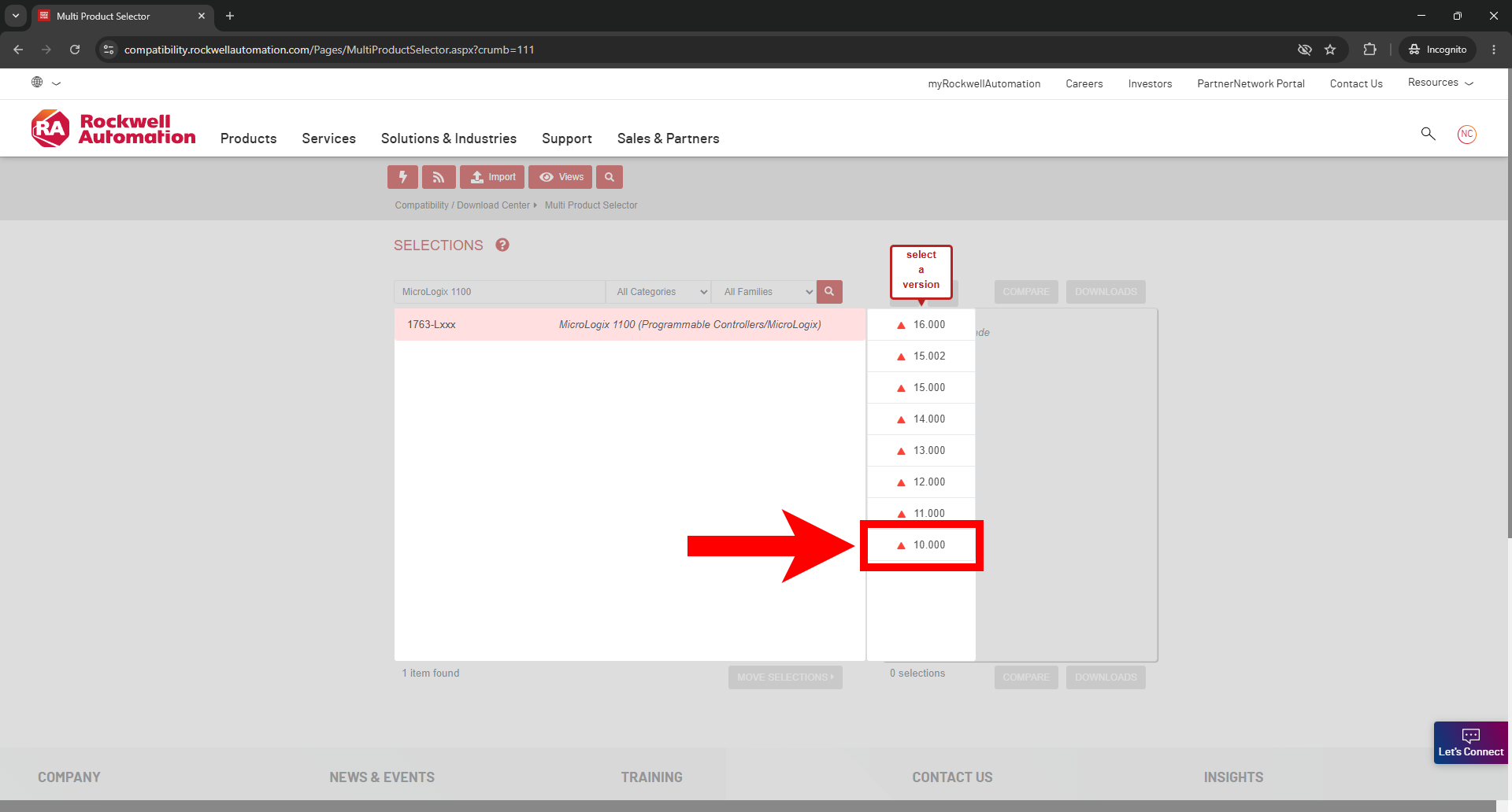 Type “MicroLogix 1100” into the search bar