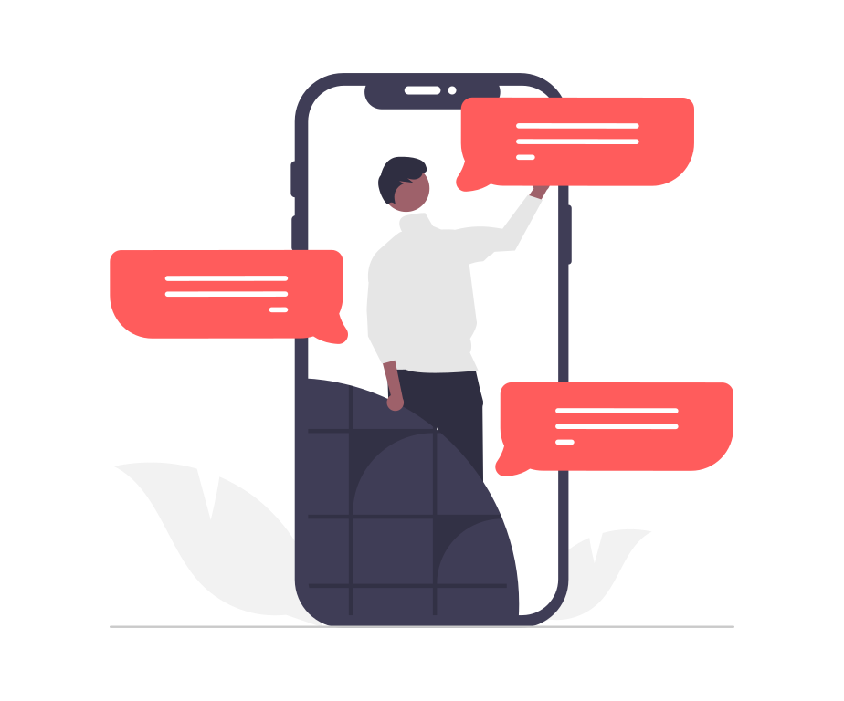 An illustration of a giant smartphone with messages
