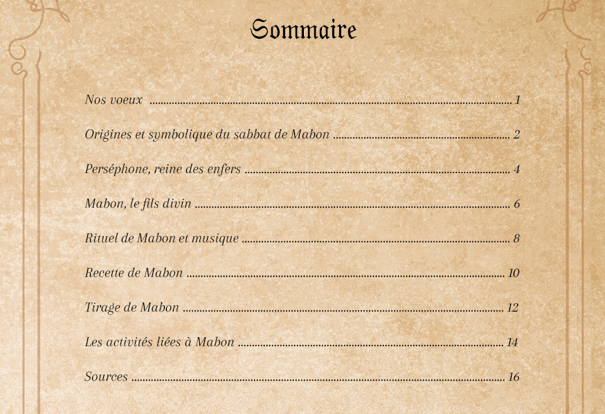 Sommaire Livret-grimoire Lughnasadh