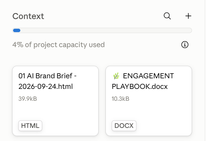 Screenshot of Claude Project context