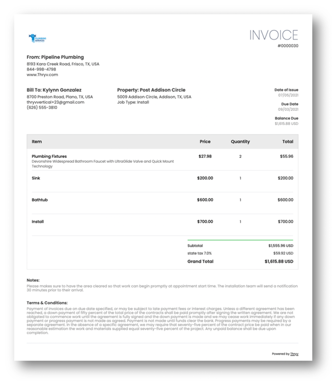 Thryv Invoice Example