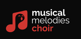 White and red Musical melodies logo on black background