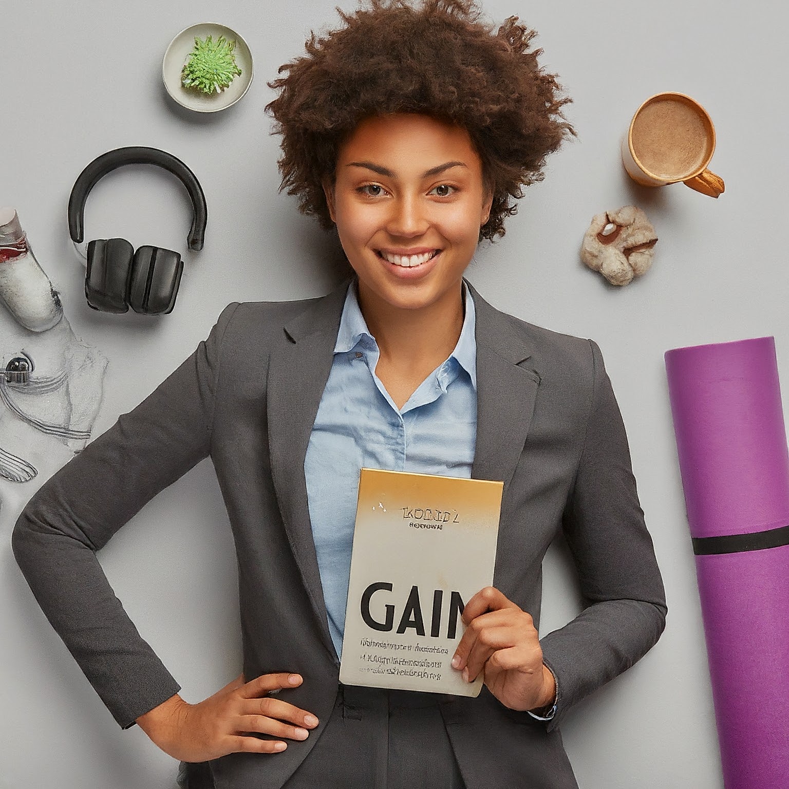 Woman happy holding a book.