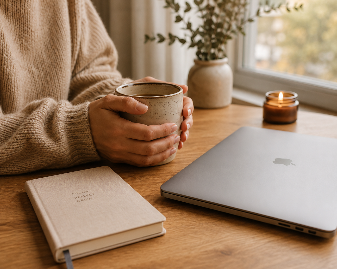 Closed laptop and a notebook, symbolizing a shift from the research overwhelm to clarity