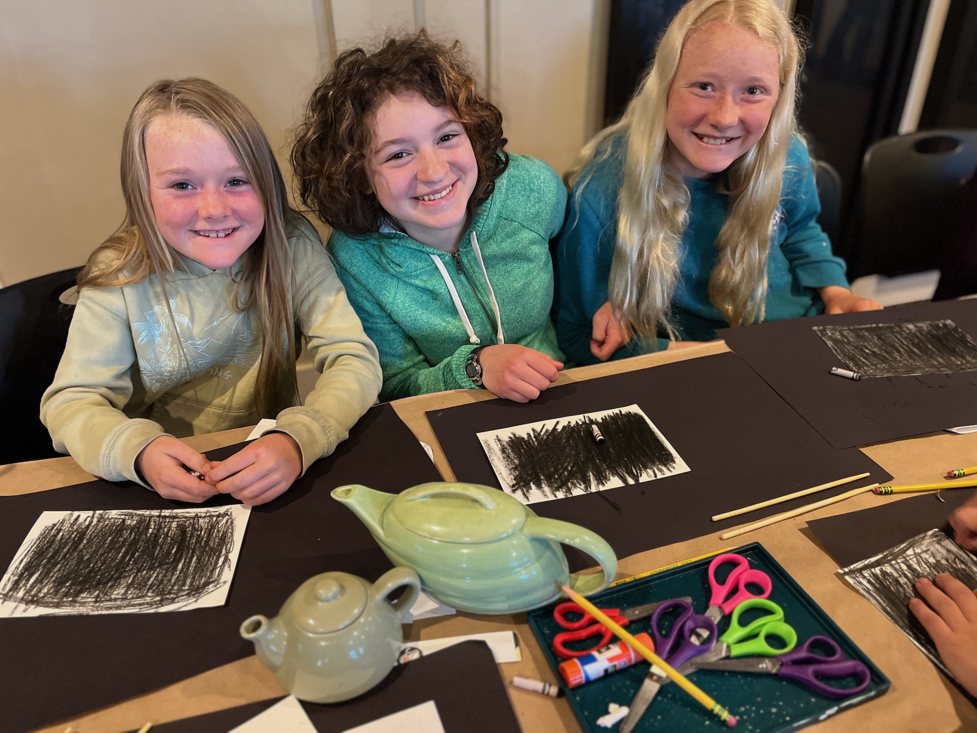 Coloring black on a prunus vase as the first step in "inlay technique" - a creative idea for teaching A SINGLE SHARD by Linda Sue Park, from LitWits Workshops