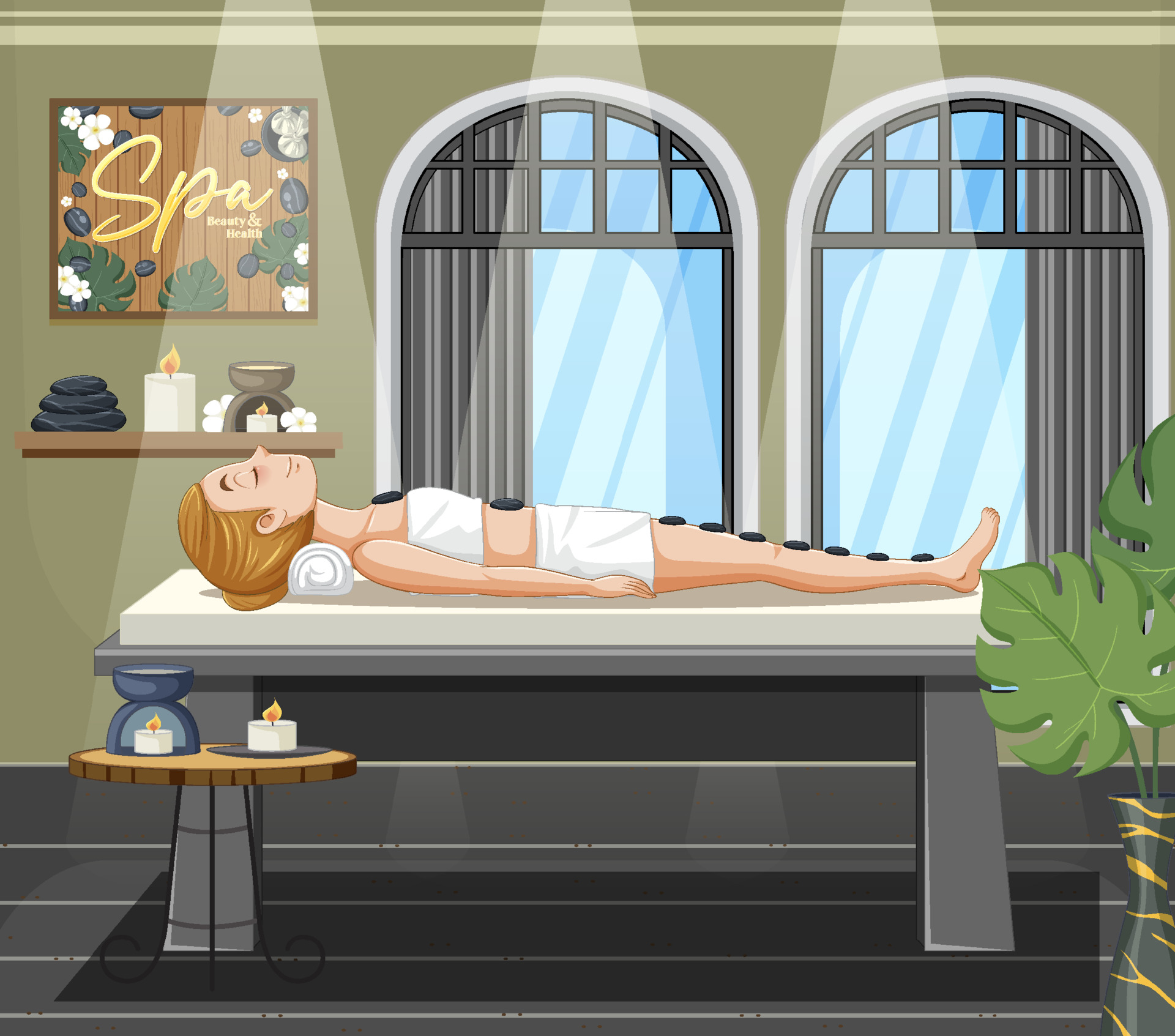 woman getting hot stone massage