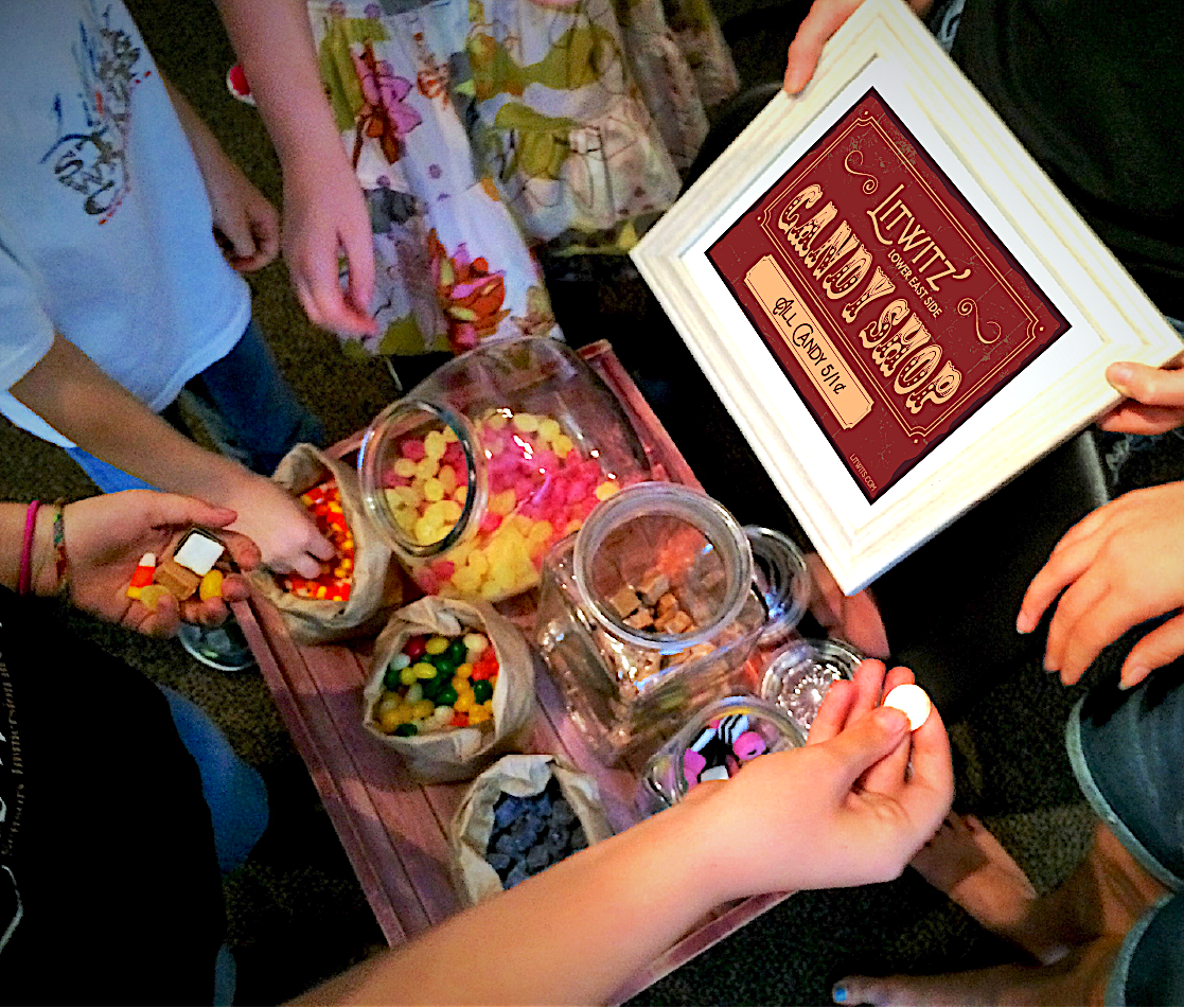Using pennies earned by dusting for buttons to buy candy at the candy shop - a creative idea for teaching ALL-OF-A-KIND FAMILY by Sydney Taylor, from LitWits Workshops