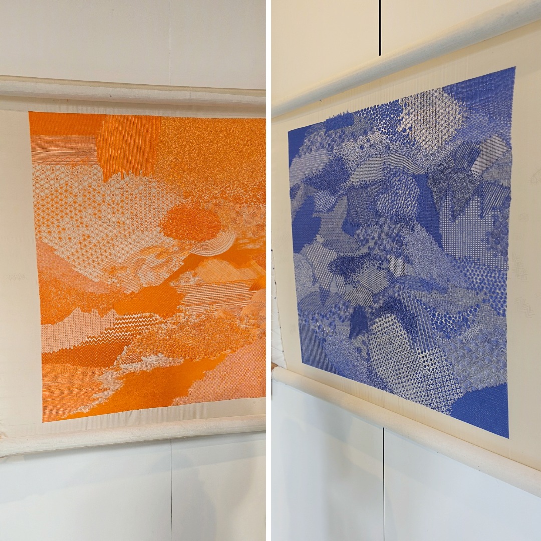 Contemporary Suzhou embroidery works from The Consciousness of the Needle series exploring stitch structures and colour fields