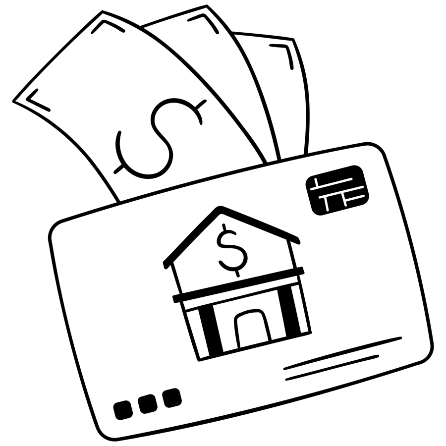 An illustration of a credit card showing an icon of a bank on it