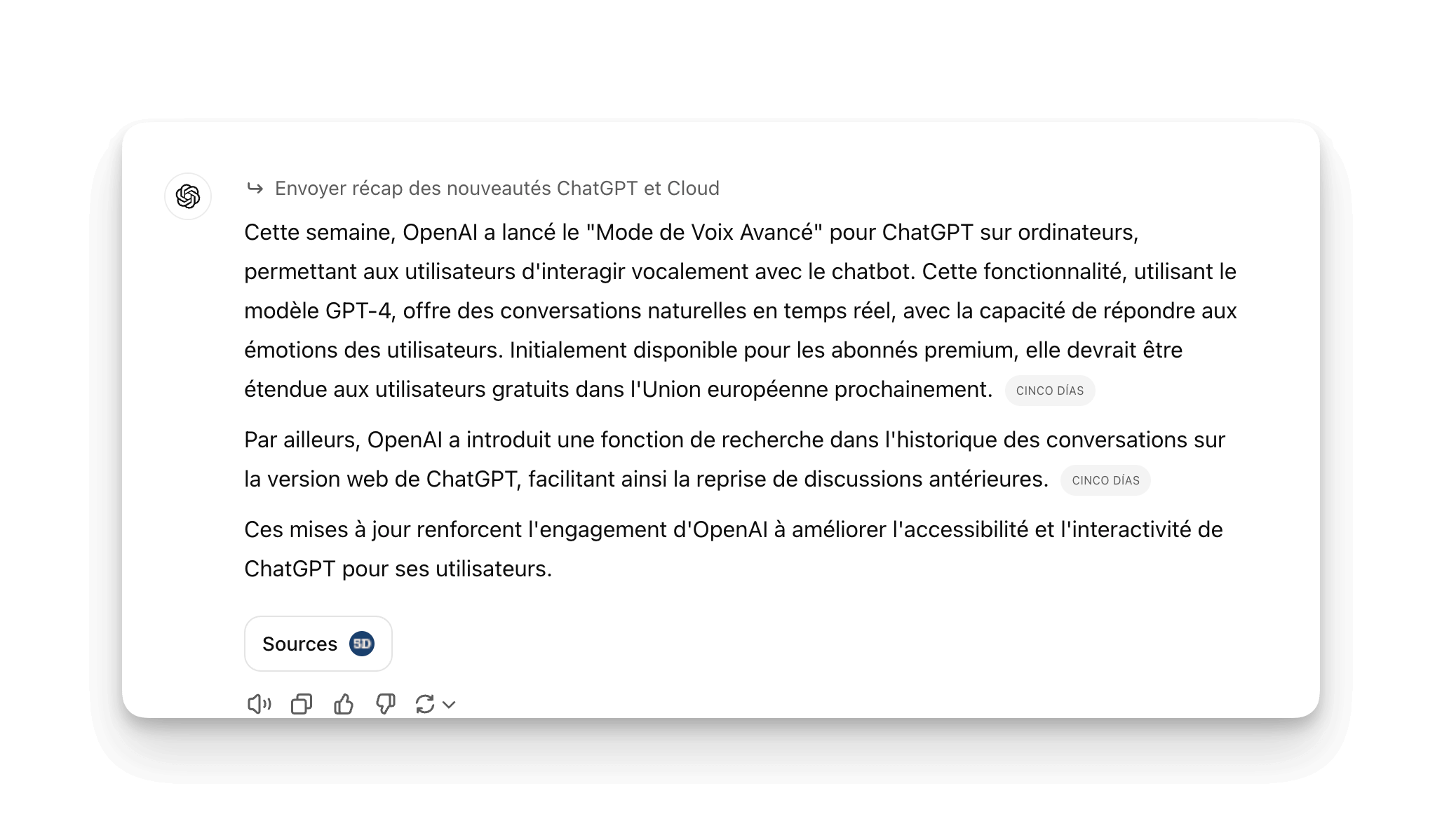 résultat de demande de tâche sur chatgpt