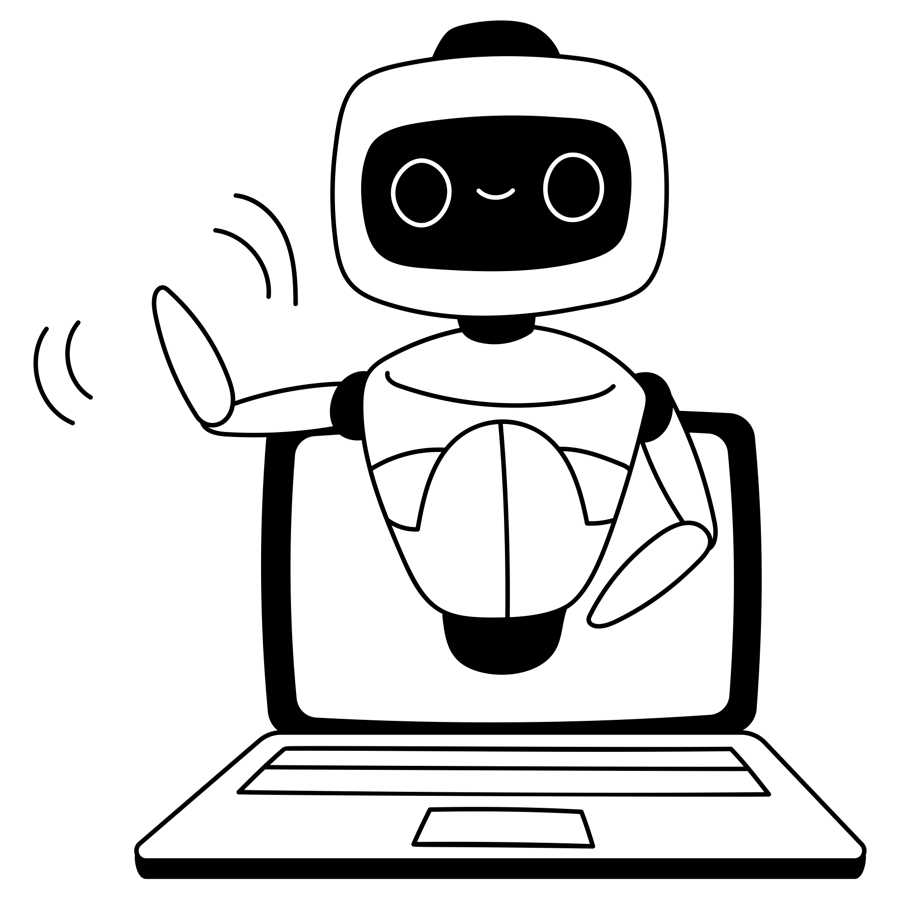 An illustration of a robot coming out of a laptop