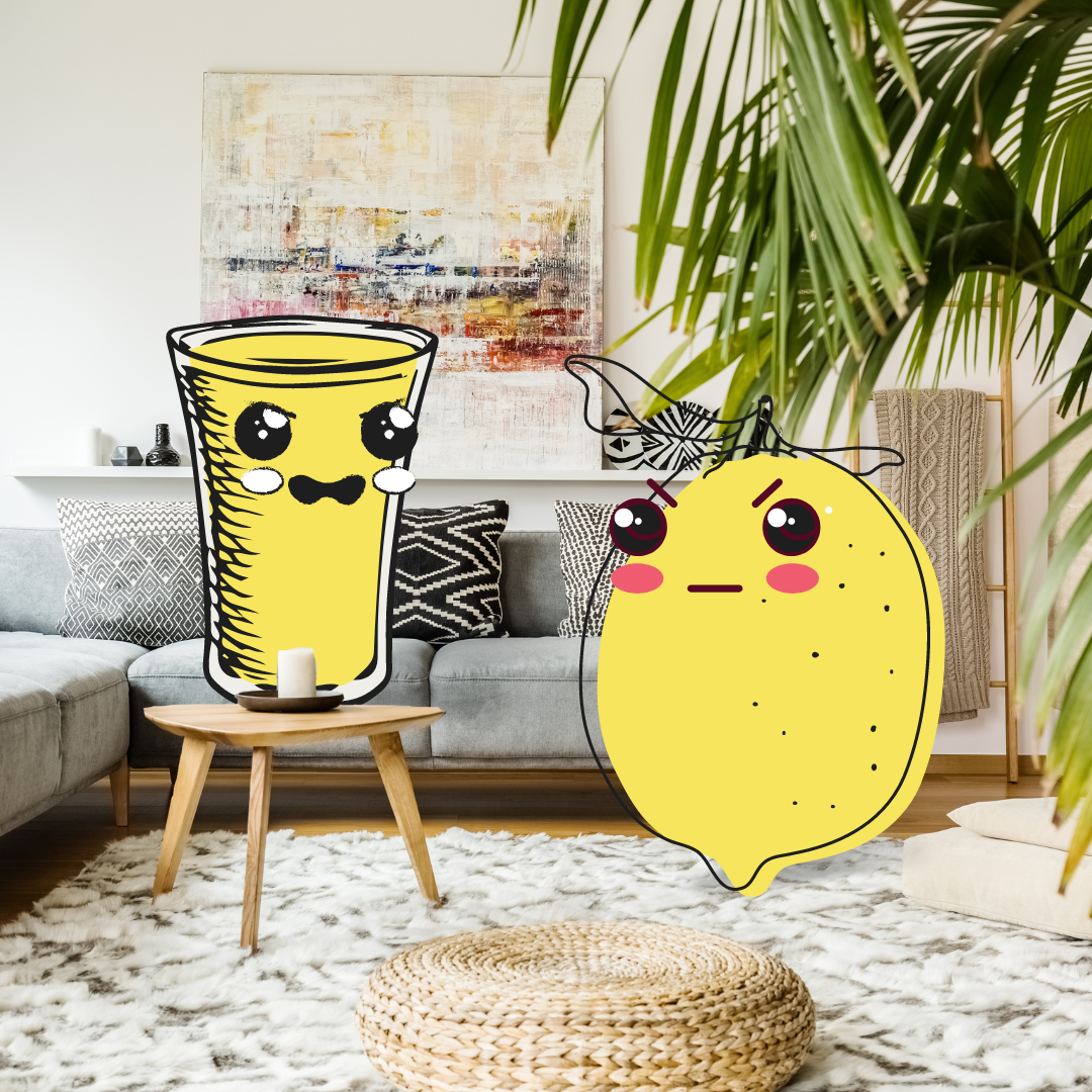 Cartoon personified lemonade glass yelling at personified lemon
