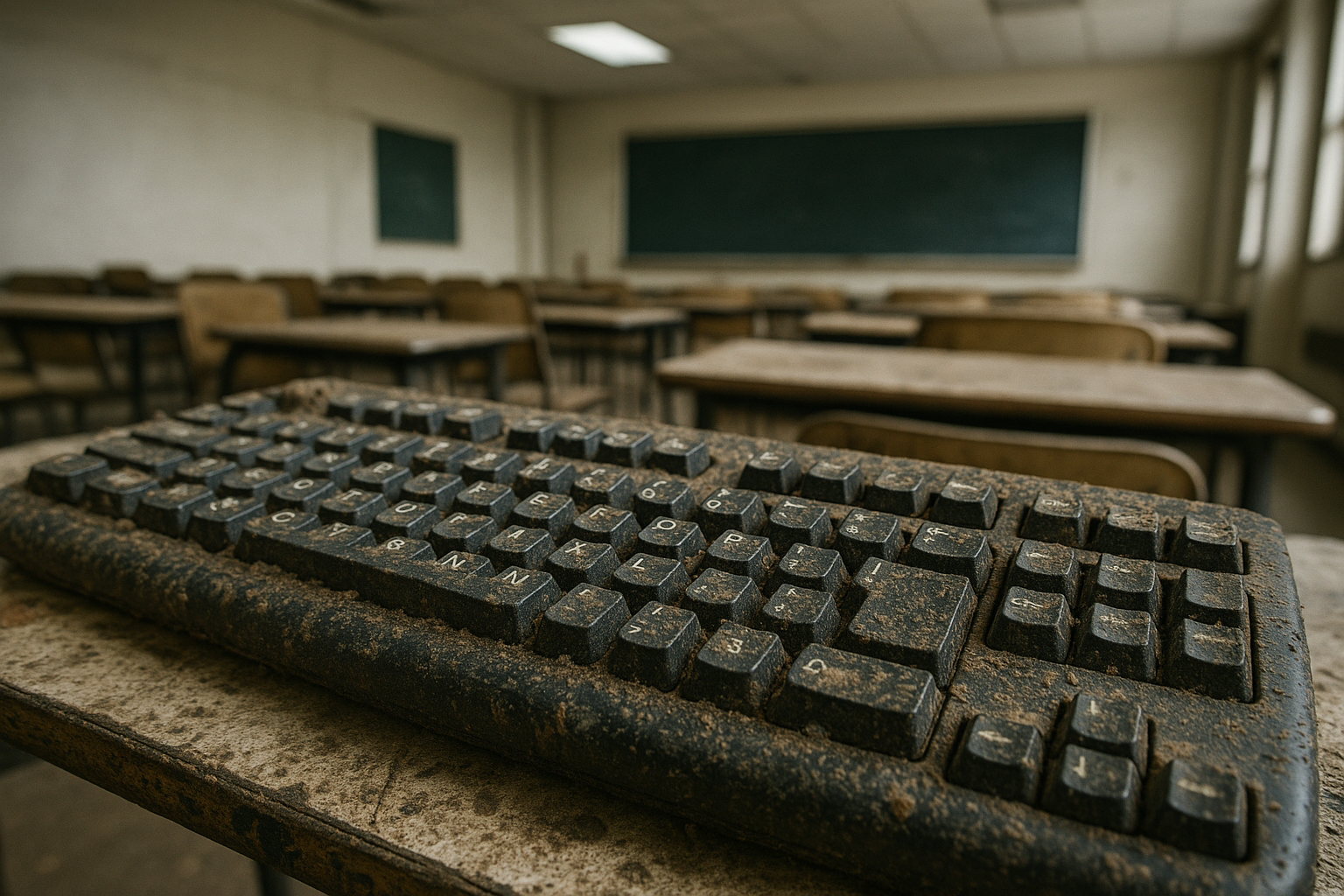 Grimy keyboard in university classroom