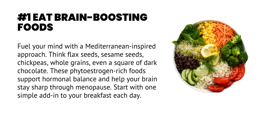 Colorful Mediterranean-style bowl with greens, beans, corn, carrots, lemon, and sprouts, symbolizing brain-boosting foods for menopause