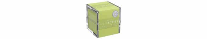Light green box of conversation cards with white lettering that says Family TableTopics. 