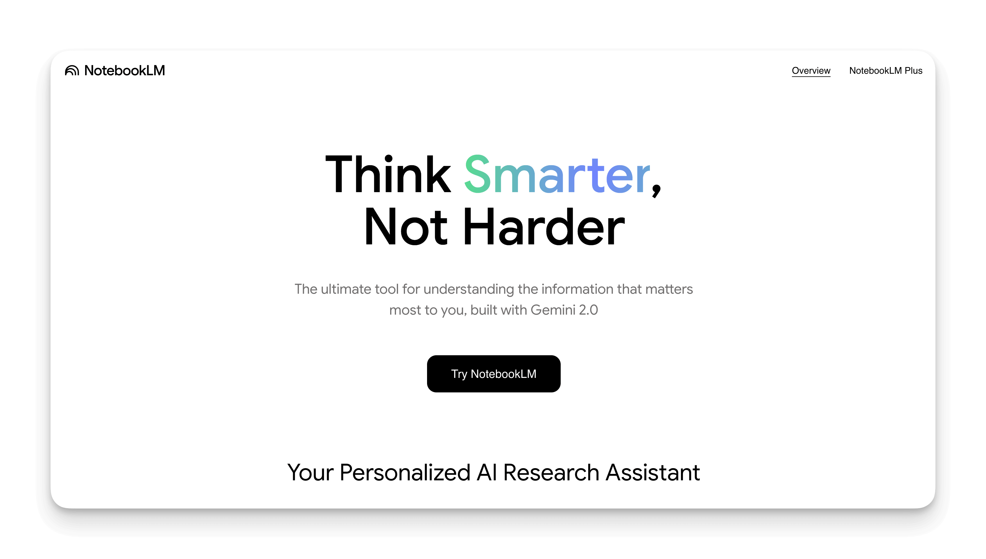 Page d'accueil de NotebookLM