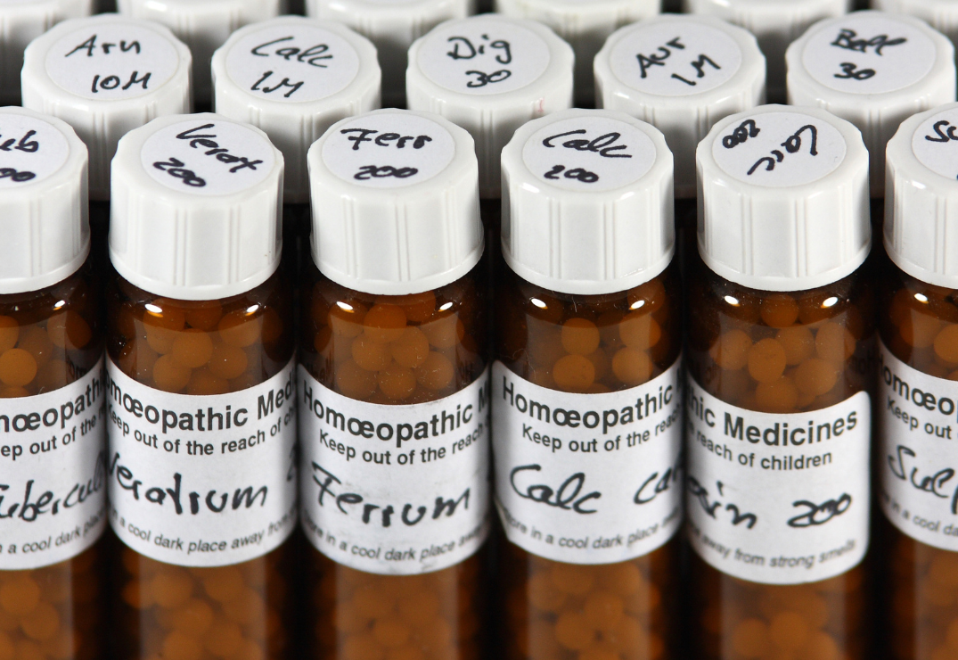Homeopathic remedies in bottles