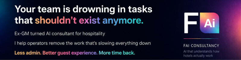 Graphic for FAI Consultancy slogan 'AI that actually understands hotels'