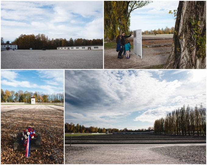Outlines of where the barracks at Dachau concentration camp once stood