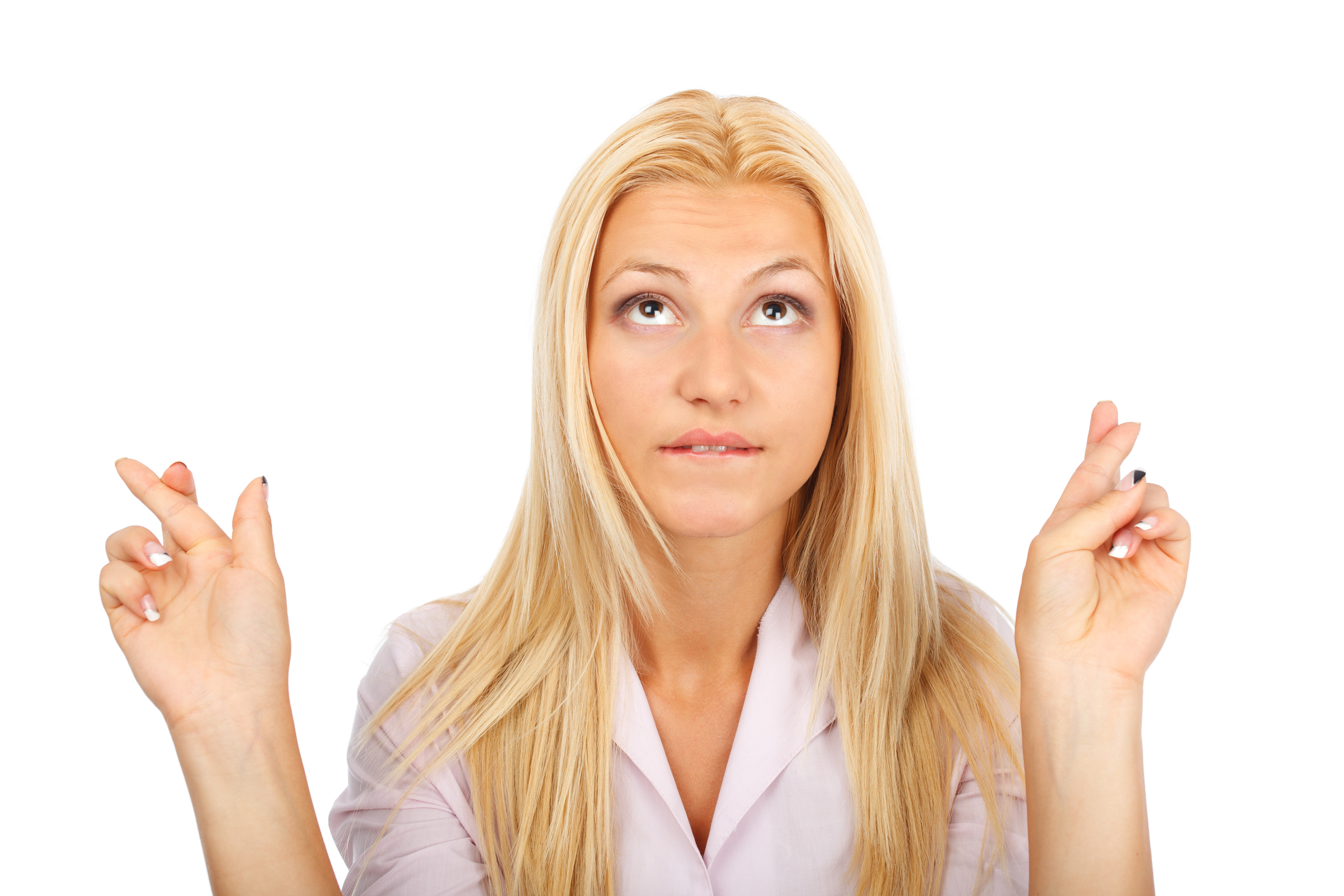 lady with fingers crossed