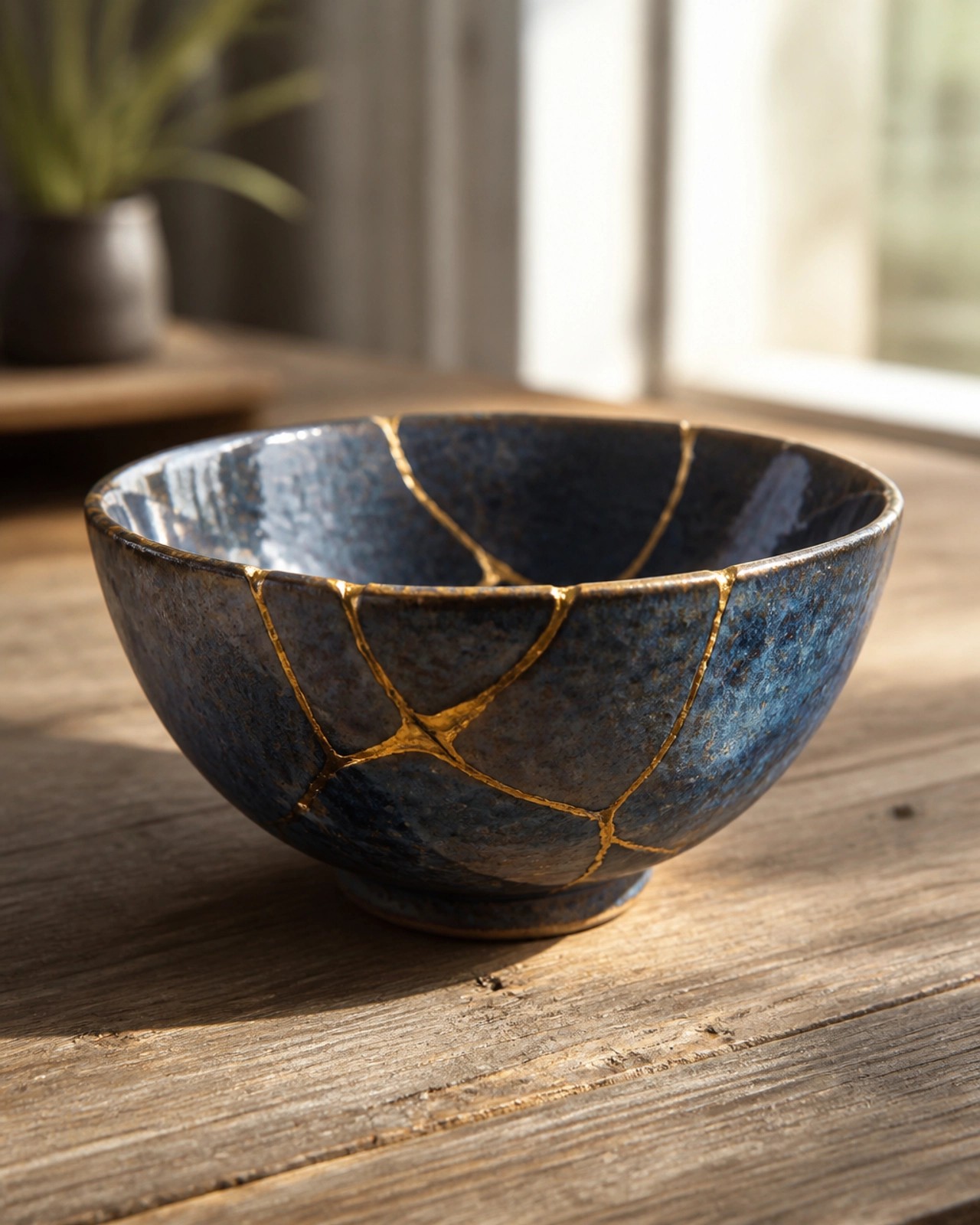 A ceramic bowl repaired with kintsugi gold, symbolizing the beauty of healing and resilience.