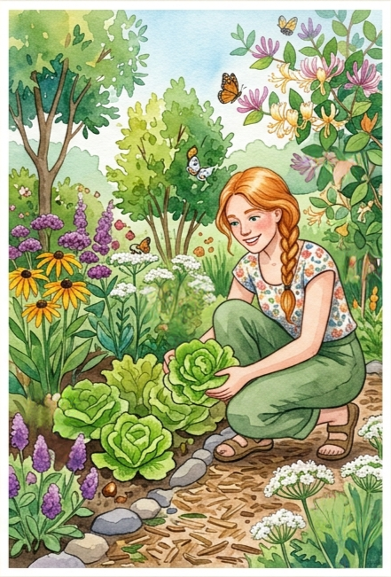 Permacultuur in de moestuin met eenjarigen, zoals sla.