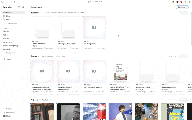 J'utilise l'application de lecture Reader