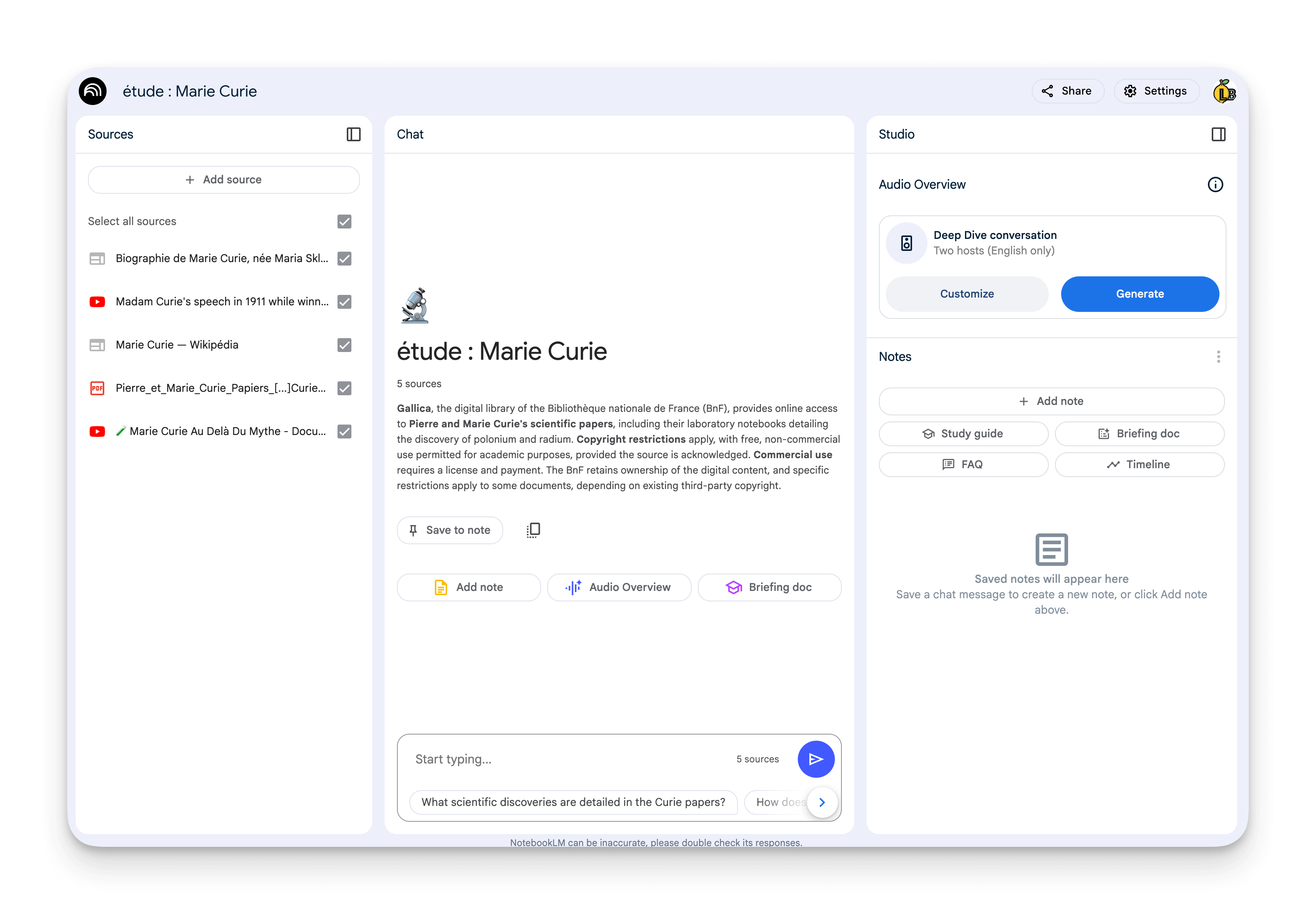 l'interface de NotebookLM sans chat