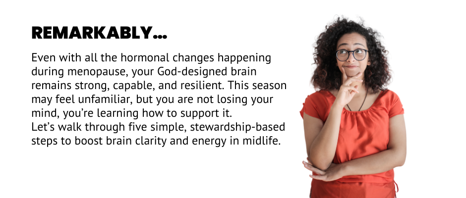 Midlife woman in glasses thinking with a curious expression, representing cognitive changes and brain health during menopause