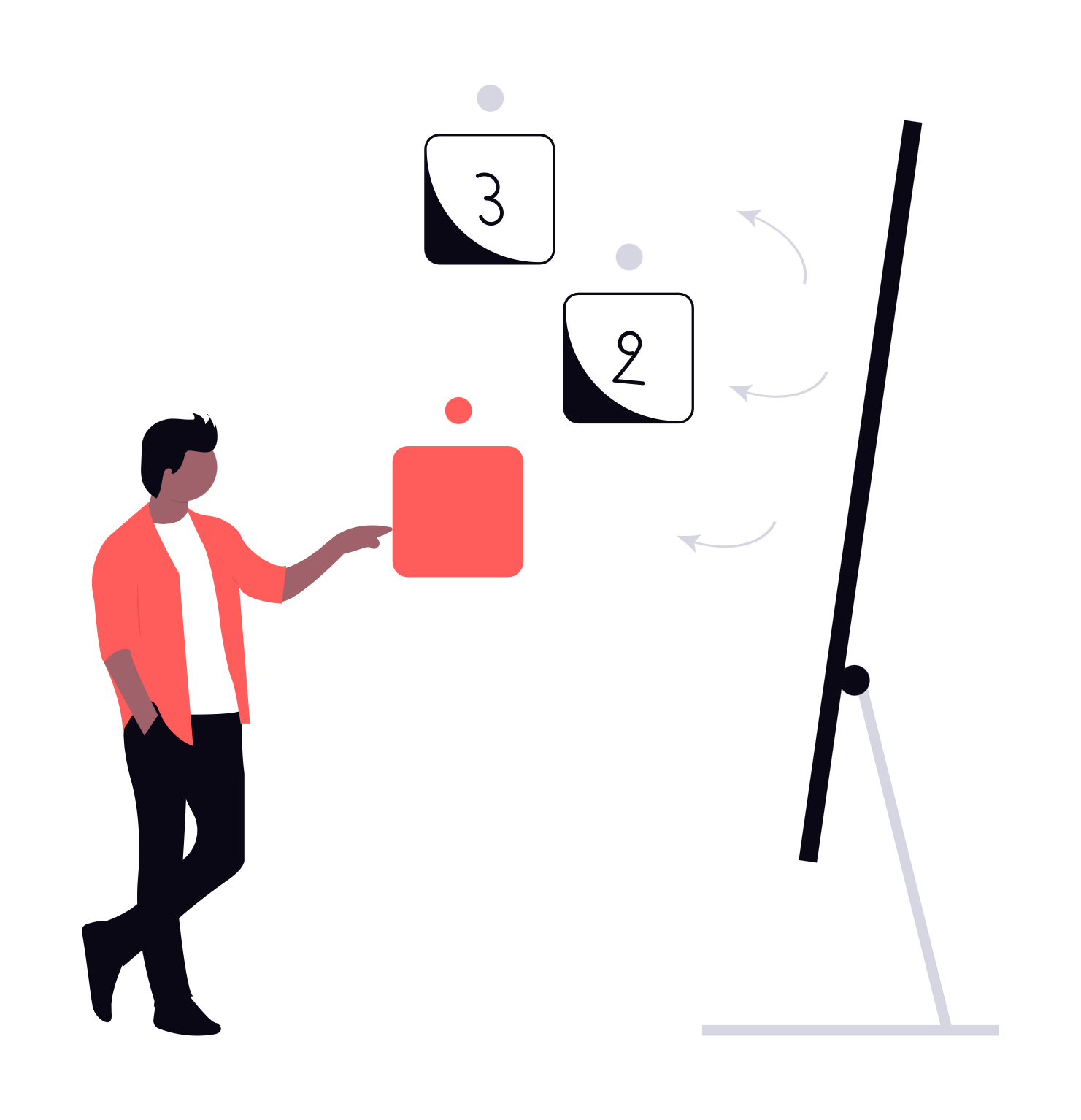 An illustration of a person voting with dots