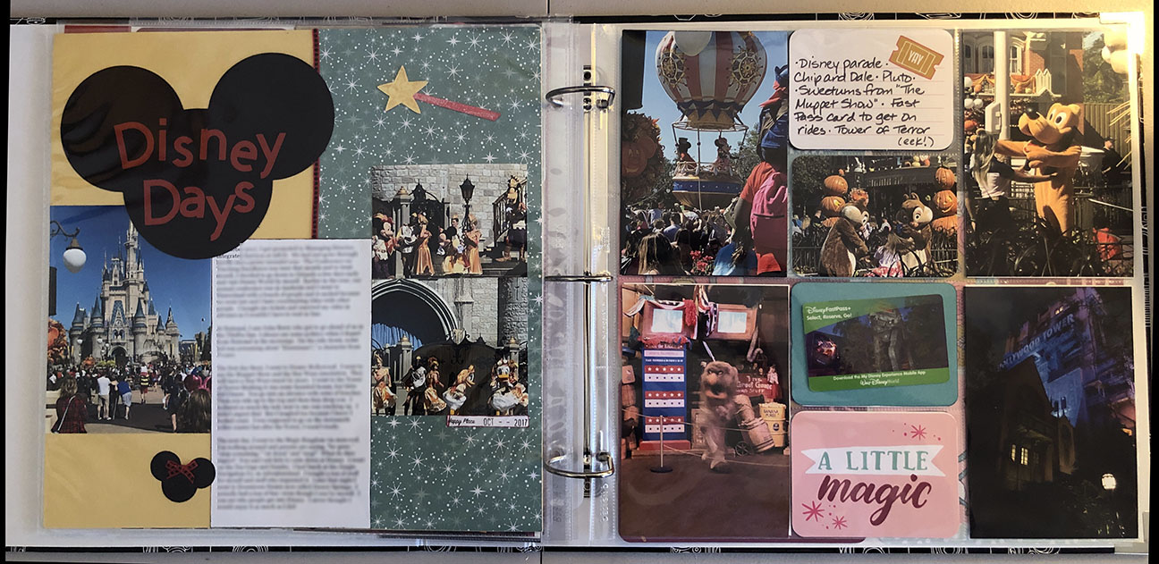 Disney Days hybrid scrapbooking layout, thescrapbookschool.com